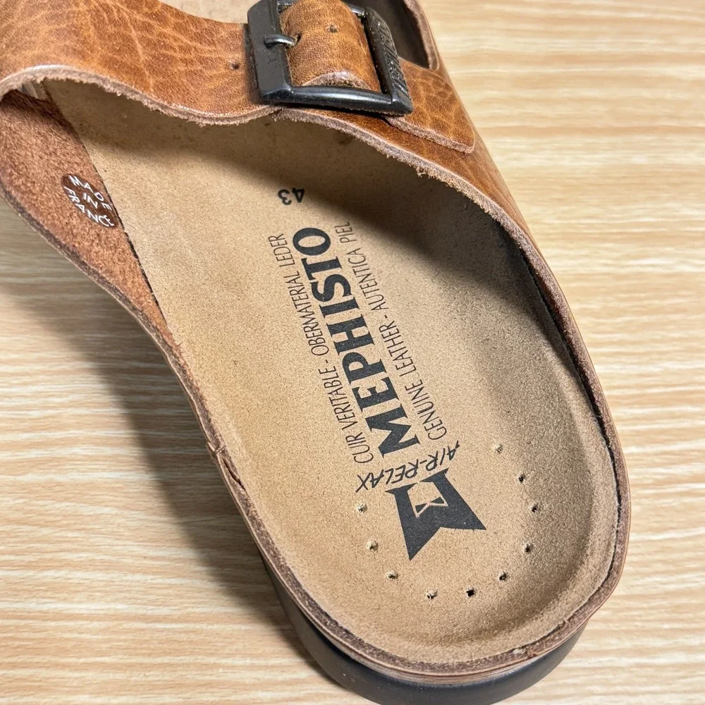 Mephisto Zonder Sandals Mens US 9 Brown Leather Adjustable 2-Straps Casual Slide